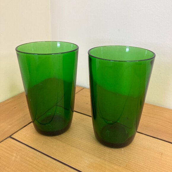 Vereco Green Tumbler Glass Vintage Made in France Set of 2 Glasses 8 oz - Picture 7 of 12